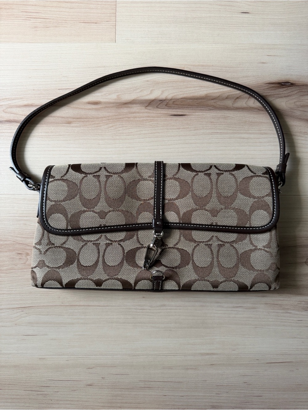 Coach Vintage Hamptons Tan Monogram Demi Clip Baguette Bag